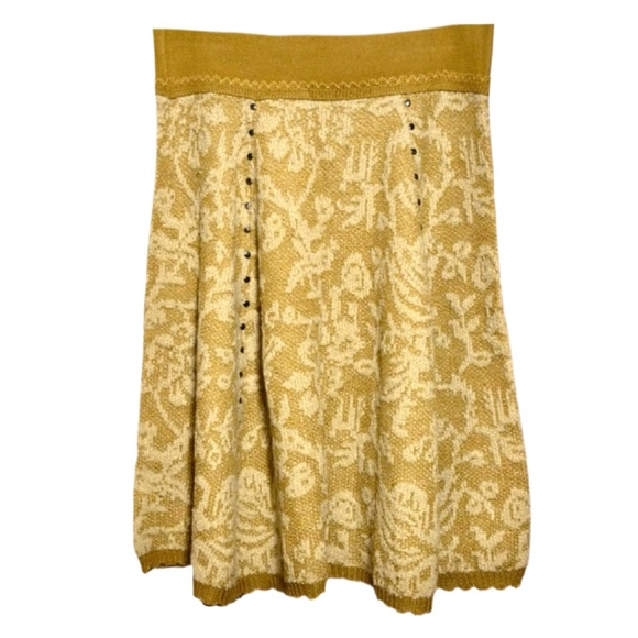 ANTHROPOLOGIE MOTH Mustard Yellow Floral Studded Wool Jacquard Knit Skirt size S - Picture 7 of 12